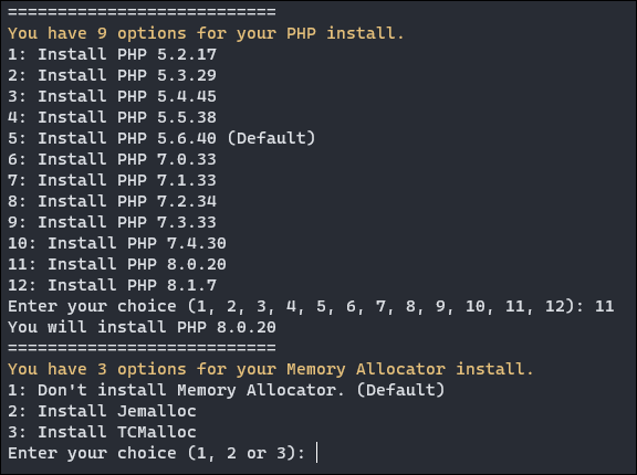 ◎ 选择 PHP 版本